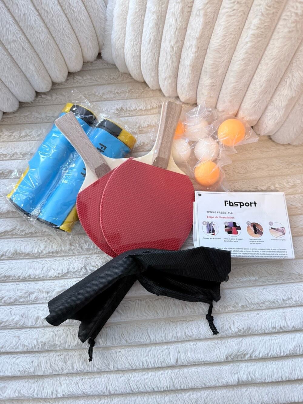 FBSPORT Ping Pong Paddle Set Retractable Net 4 Rackets Portable Table Tennis NEW